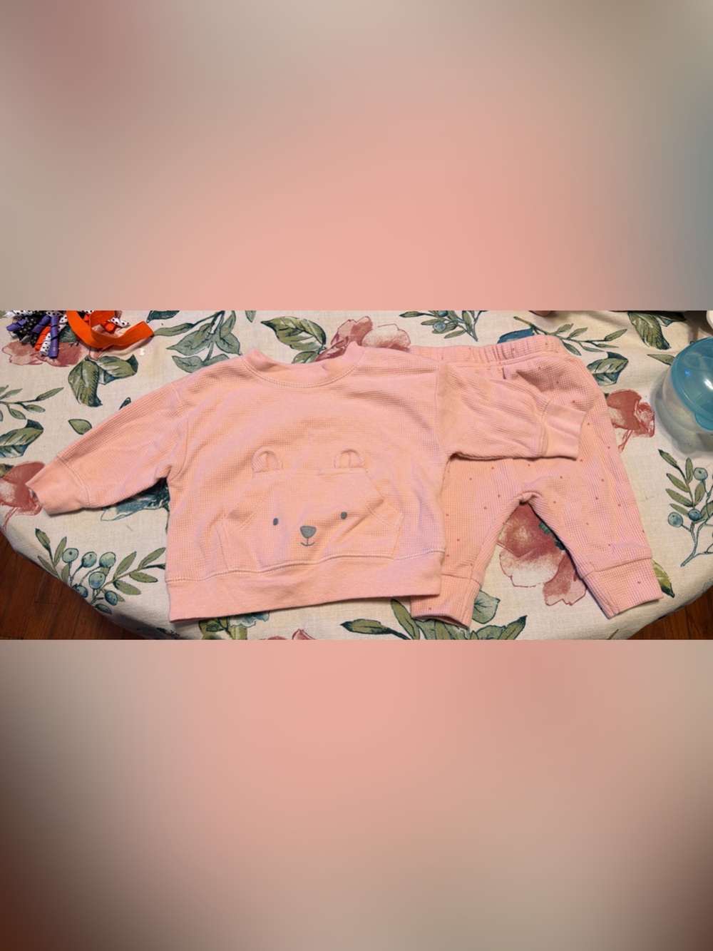 Carter's Soft Pink Waffle Knit Bear Pocket Set